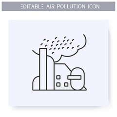 Dust line icon. Harmful particle emissions from factory pipe.Smog, biohazard emissions.Greenhouse effect. Environment pollution and ecology damage concept.Isolated vector illustration.Editable stroke 