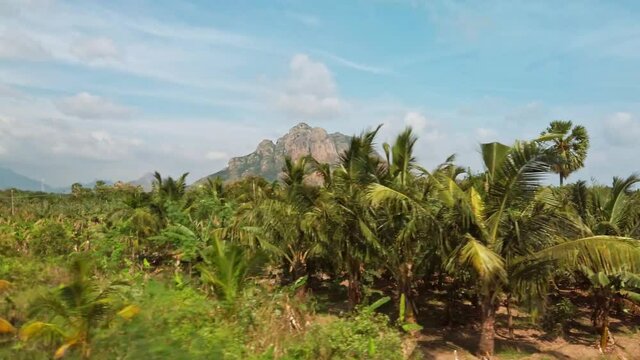 Nagercoil, India. View outside train going to Nagercoil Junction railway station.