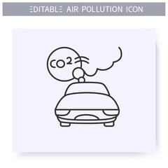 Car emissions line icon. Co2 car exhaust cloud. Industrial smog, biohazard emissions. Greenhouse effect. Environment pollution and ecology damage concept. Isolated vector illustration. Editable stroke