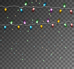 Christmas lights string. Christmas lights set, colored garlands, New Year design,festive decorations.