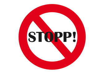 Symbol für Stopp freigestellt auf weißem Hintergrund