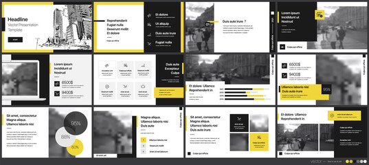 Fototapeta na wymiar Geometric Yellow Presentation Element Templates. Vector infographics. For use in Presentation, Flyer and Leaflet, SEO, Marketing, Webinar Landing Page Template, Website Design, Banner.