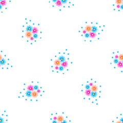 Fototapeta na wymiar Vector seamless pattern with multi-colored flowers on a white background. Use in fabric, wrapping paper, wallpaper, bags, clothes, dishes, cases on smartphones and tablets.