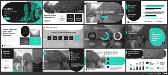 Geometric Green Presentation Element Templates. Vector infographics. For use in Presentation, Flyer and Leaflet, SEO, Marketing, Webinar Landing Page Template, Website Design, Banner.
