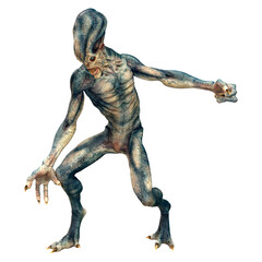 3D Rendering Blue Alien on White