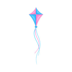 Shaped Blue and Purple Kite as Tethered Craft with Wing Surface and Tail Vector Illustration
