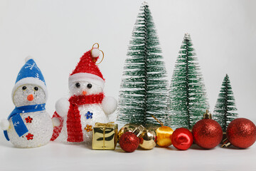 Christmas ornament with pine on white background,The concept celebration in the Christmas Festival and Happy new year
