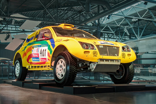 RIGA, LATVIA-APRIL 18, 2018: 2003 Oscar 01 Dakar Rally Car (Team Latvia)  In The Riga Motor Museum.