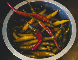red and green pickled chili pods