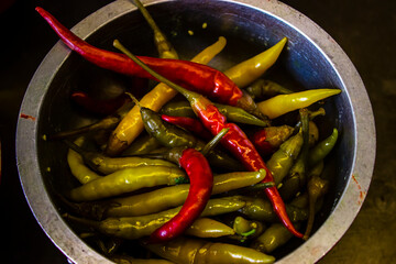 red and green pickled chili pods