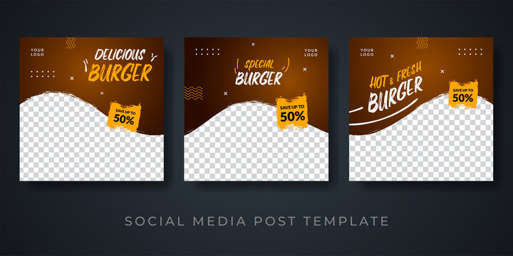 Burger menu restaurant promotion social media banner template. Delicious view banner for poster, junk food, fast food. editable photo or image space.