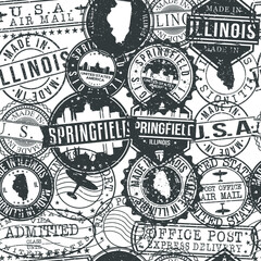 Springfield Illinois Stamps Background. City Stamp Vector Art. Postal Passport Travel. Design Set Pattern.