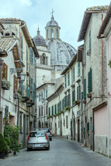 bending street and massive s. Margherita church dome, Montefiascone, Viterbo, Italy