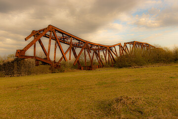 Remainder of the railway bridge over the Enguri River, Shamgona, Samegrelo-Zemo Svaneti, Georgia.