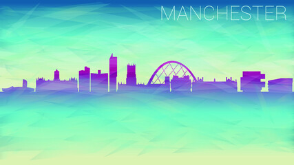 Manchester England . Broken Glass Abstract Geometric Dynamic Textured. Banner Background. Colorful Shape Composition.