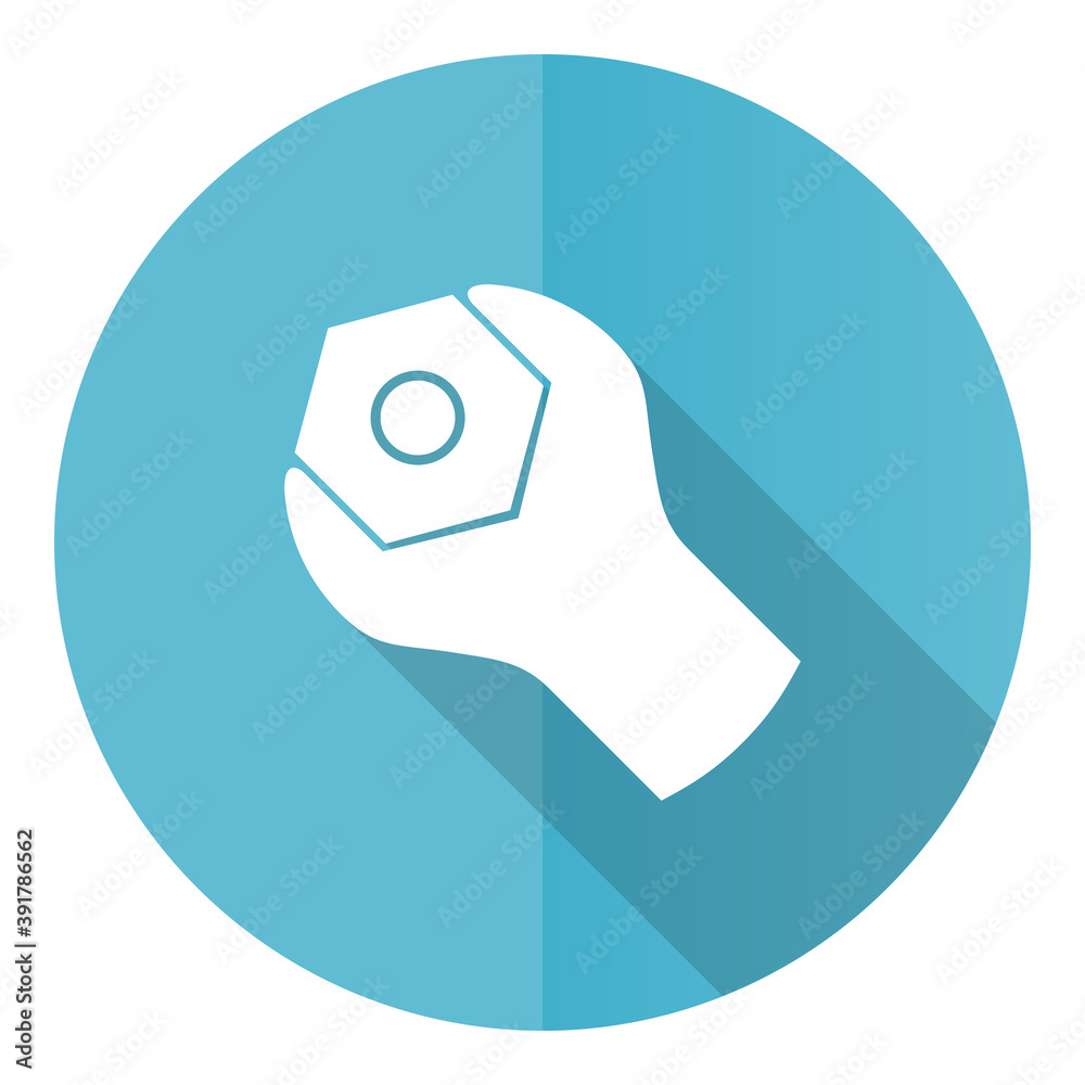 Leinwandbilder tools vector icon, flat design blue round web button isolated on white background