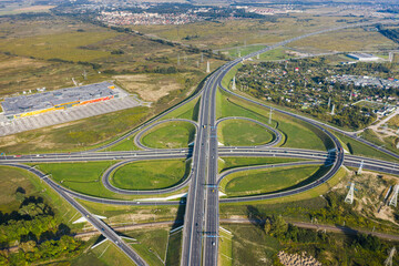 Aerial view of the road junction in Kaliningrad, Russia