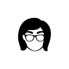 Nerd girl face wear glasses icon and logo flat design