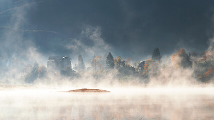 the mountain autumn landscape with colorful forest