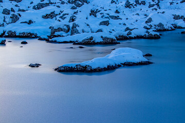 Frozen glaciers lake in high mountains, 7 lakes valley