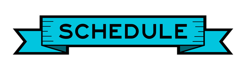 Vintage ribbon banner in blue color with word schedule on white background