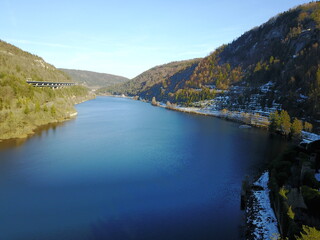 A lake view from above in the Alps.