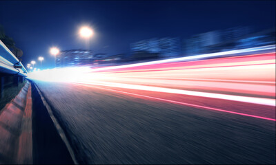 Abstract light trail on motion blur highway