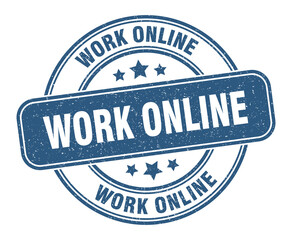 work online stamp. work online label. round grunge sign