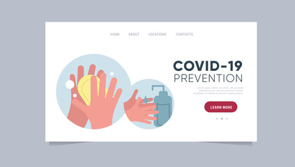 Washing and disinfecting hands. Coronavirus prevention banner. Template for website.