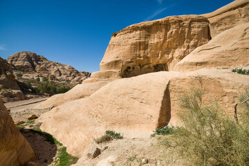 Fototapeta na wymiar Landscape of the Djinn blocks in the ancient Nabatean city of Petra, Jordan