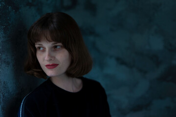 portrait of a young beautiful girl of twenty three years old, generation Z, dramatic portrait