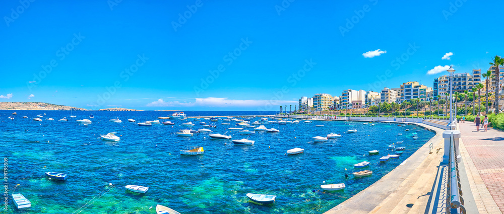 Wall mural The beautiful view on seaside promenade in Bugibba, Malta