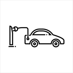 Electric Car Icon Monoline Style, Single Stroke Width Eco Friendly Vehicle