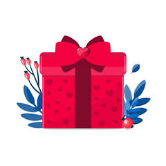 Christmas discount banners with winter decorations and red gift box. Season sale concept. Vector illustration.