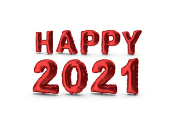Happy 2021 Red Balloons 3D Illustration On White Background