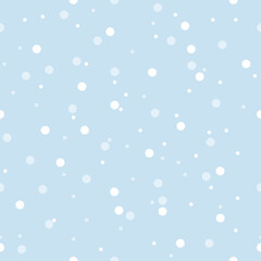 Vector baby blue snowfall seamless pattern background.