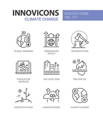Climate change - modern line design style icons set