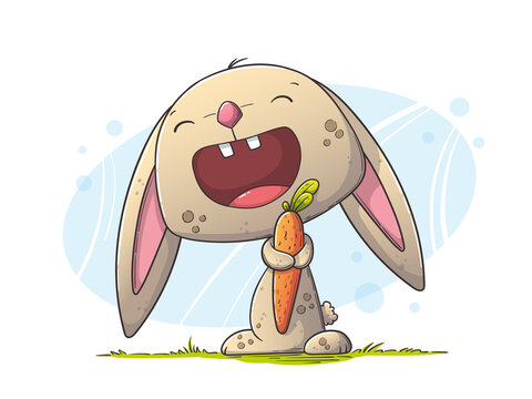 Cute Rabbit with carrot. Hand drawn vector illustration with separate layers.