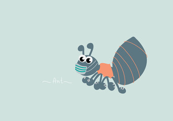 Ant drawing wearing a mask to protect against corona virus.