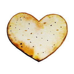 Watercolor Christmas cookie illustration on a white background. Hand-drawn watercolor cookies in the shape of a heart. Christmas background. Isolate. Watercolor texture.