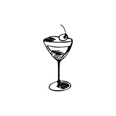 Hand drawn cocktail glass. The drink is drawn in a graphic style. Vector isolated on white background.