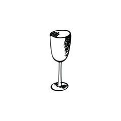 A hand-drawn glass for alcoholic drinks and juices. Graphic style drink. Vector isolated on white background.