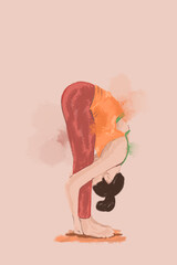 woman balancing in standing forward bend yoga illustration  isol