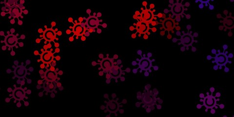 Dark blue, red vector background with covid-19 symbols.