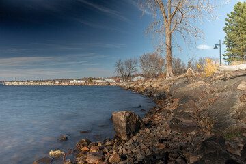Rocky shore at Lake Champlain Slow Shutter Speed