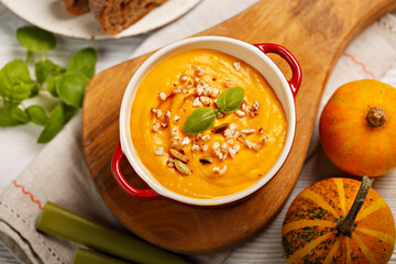 Pumpkin soup  with cream, sweet potato, carrot