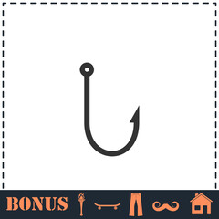Fishing hook icon flat