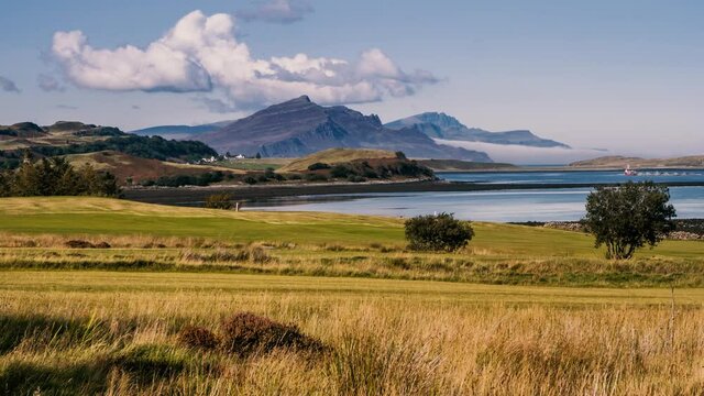 View towards Storr on the Isle of Skye in Scotland - time lapse video 30fps