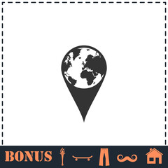 Globe pin icon flat