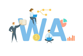 WA, With Average. Concept with keywords, people and icons. Flat vector illustration. Isolated on white background.